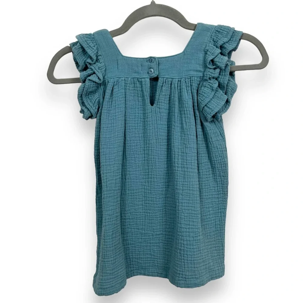 Conti Kids Slub Cotton Square Neck Ruffle Sleeve Top Size 9